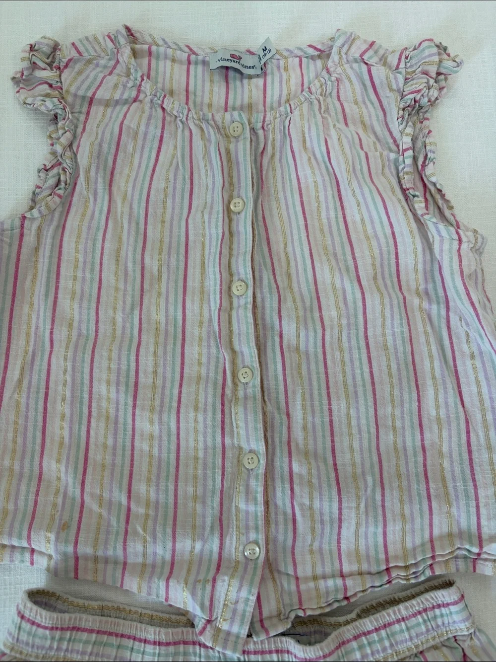 Vineyard Vines Girls' Striped Pajama Set - Pink, Green, Cream